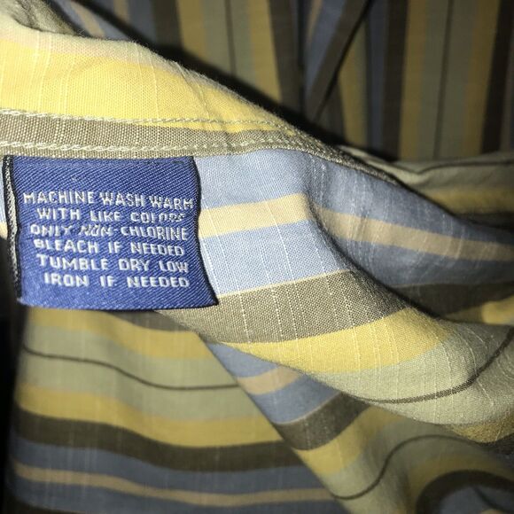 Faconnable Men's Casual Shirt Large Stripe Yellow Blue Grey Button Short Sleeve - Picture 6 of 11